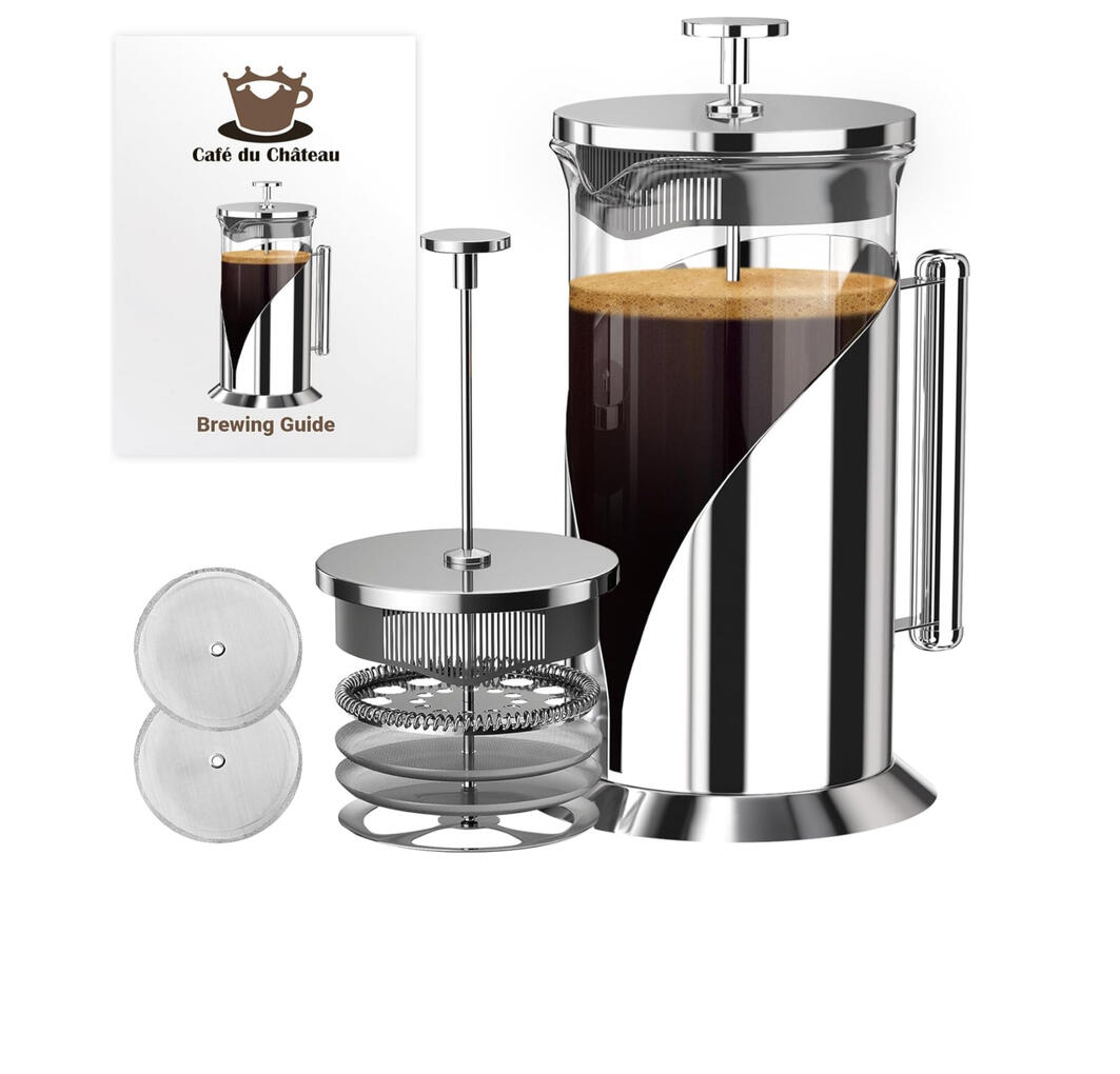 Cafe Du Chateau Stainless Steel French Press 34oz Coffee Maker ➥